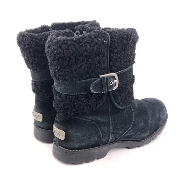 UGG Blayre III Black Leather Sheepskin Cuff Winter Boots
