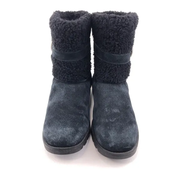 UGG Blayre III Black Leather Sheepskin Cuff Winter Boots