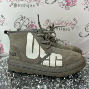 Ugg boots grey mini booties short style lace up laces ribbon 🎀 size 3 EUC gray