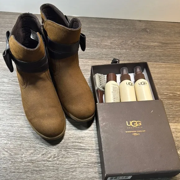Ugg Brown Ankle Boots with Bow Detail size 36