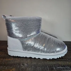 UGG Classic Mini Mirror Ball Womens Size 7 Slip On Shoes Boots Silver