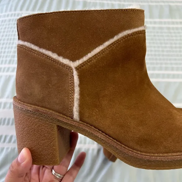 UGG Kasen II Suede And Sheepskin Block Heel Booties Chestnut Tan Women's Size 9