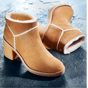 UGG Kasen II Suede And Sheepskin Block Heel Booties Chestnut Tan Women's Size 9
