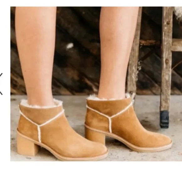 UGG Kasen II Suede And Sheepskin Block Heel Booties Chestnut Tan Women's Size 9