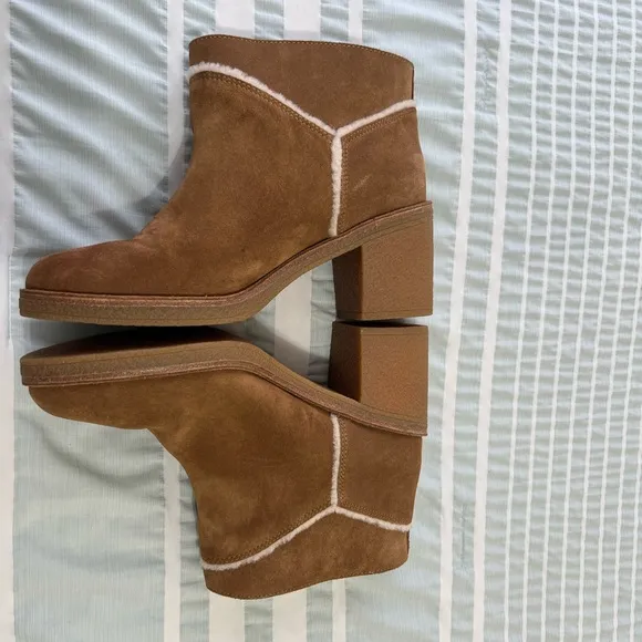 UGG Kasen II Suede And Sheepskin Block Heel Booties Chestnut Tan Women's Size 9