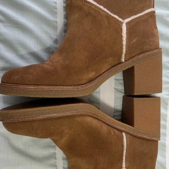 UGG Kasen II Suede And Sheepskin Block Heel Booties Chestnut Tan Women's Size 9