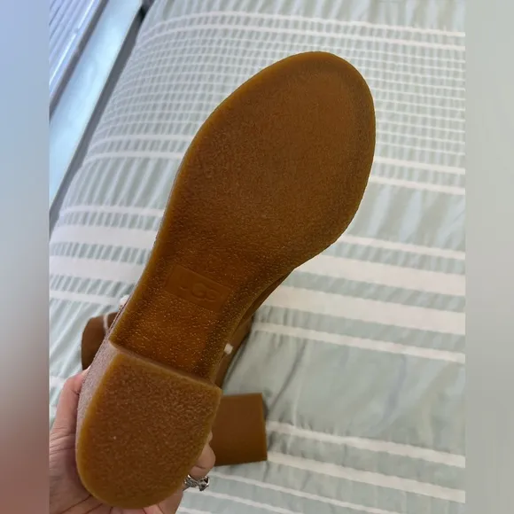 UGG Kasen II Suede And Sheepskin Block Heel Booties Chestnut Tan Women's Size 9