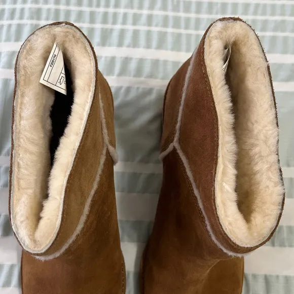 UGG Kasen II Suede And Sheepskin Block Heel Booties Chestnut Tan Women's Size 9