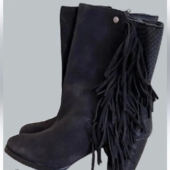 UGG Koolaburra Fringe Faded Black Snake Skin Ankle Boots