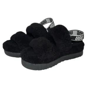 UGG Oh Fluffita Black Furry Sandals Cozy Platform Slides Slippers Women’s 11