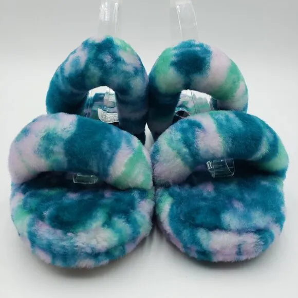 UGG Oh Yeah Marble Flats 9 Womens Slip On Fluff Slipper NWOB Blue