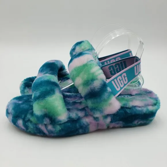UGG Oh Yeah Marble Flats 9 Womens Slip On Fluff Slipper NWOB Blue
