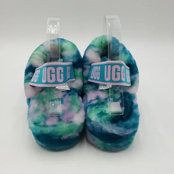 UGG Oh Yeah Marble Flats 9 Womens Slip On Fluff Slipper NWOB Blue