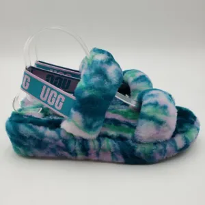 UGG Oh Yeah Marble Flats 9 Womens Slip On Fluff Slipper NWOB Blue