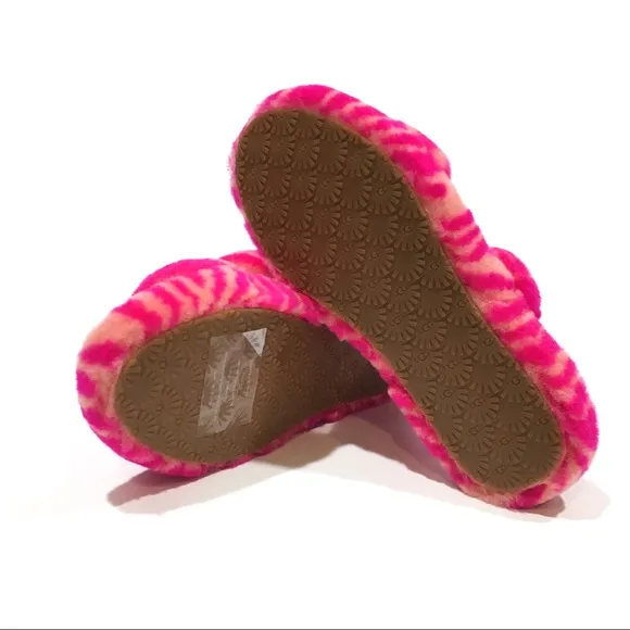 UGG Oh Yeah Zebra Sandal Slipper -Rock Rose Fur -Youth US 4 -NEW