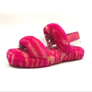 UGG Oh Yeah Zebra Sandal Slipper -Rock Rose Fur -Youth US 4 -NEW