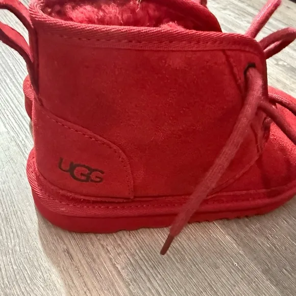 UGG Red Suede Mini Lace-Up Boots, Size 2 (EU 33.5) comfy