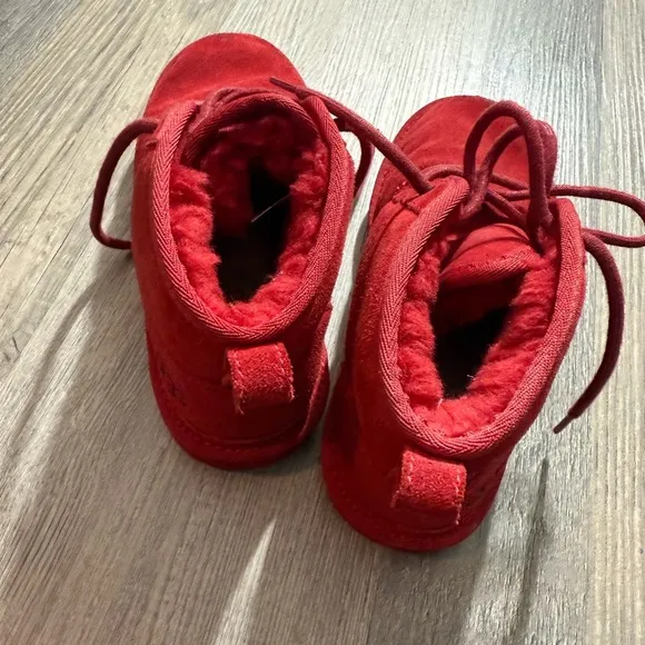 UGG Red Suede Mini Lace-Up Boots, Size 2 (EU 33.5) comfy
