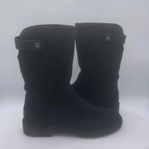UGG ROMELY BLACK SUEDE WITH A LEATHER STRAP ATOUND CALF SIZE EU 37/US 6 NEW