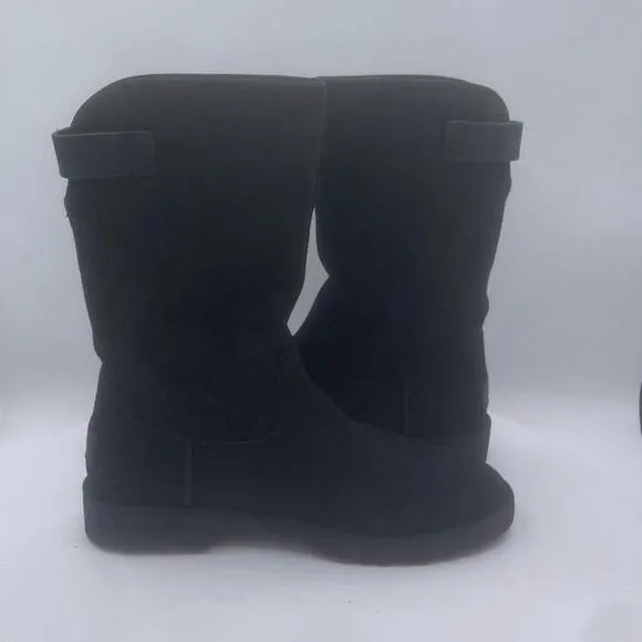 UGG ROMELY BLACK SUEDE WITH A LEATHER STRAP ATOUND CALF SIZE EU 37/US 6 NEW