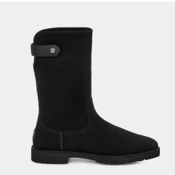 UGG ROMELY BLACK SUEDE WITH A LEATHER STRAP ATOUND CALF SIZE EU 37/US 6 NEW