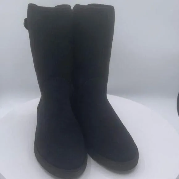 UGG ROMELY BLACK SUEDE WITH A LEATHER STRAP ATOUND CALF SIZE EU 37/US 6 NEW