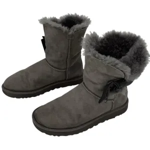 UGG Women’s Daelynn Boots Size 8 Charcoal Gray Classic Short Sheepskin Lined Bow