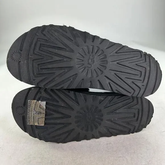 UGG WOMEN'S LATON PLATFORM SHOES US 10 SHEARLING SLIDE SANDALS BLACK OPEN-TOE