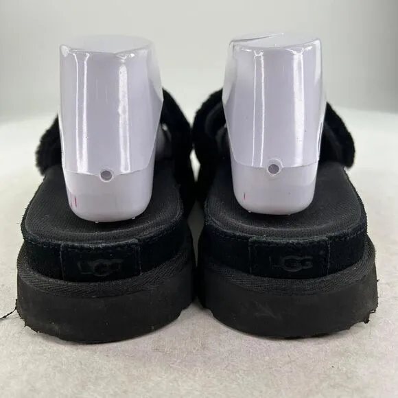 UGG WOMEN'S LATON PLATFORM SHOES US 10 SHEARLING SLIDE SANDALS BLACK OPEN-TOE