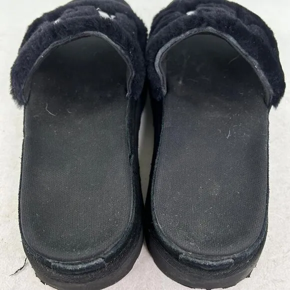 UGG WOMEN'S LATON PLATFORM SHOES US 10 SHEARLING SLIDE SANDALS BLACK OPEN-TOE