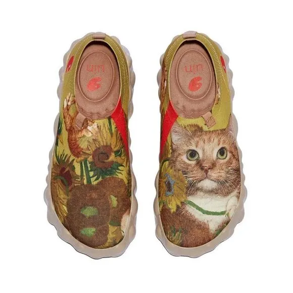 UIN Men's Walking Travel Shoes Casual Sneaker (SUNFLOWERS AND CAT TOLEDO VI )