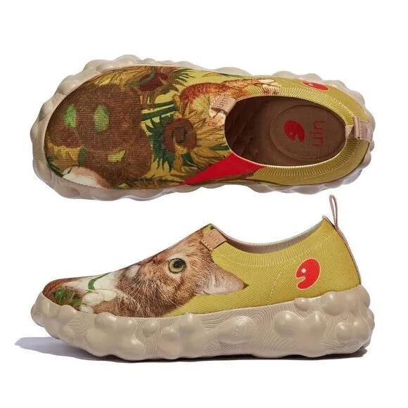 UIN Men's Walking Travel Shoes Casual Sneaker (SUNFLOWERS AND CAT TOLEDO VI )