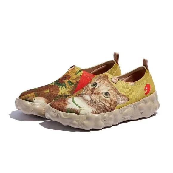UIN Men's Walking Travel Shoes Casual Sneaker (SUNFLOWERS AND CAT TOLEDO VI )