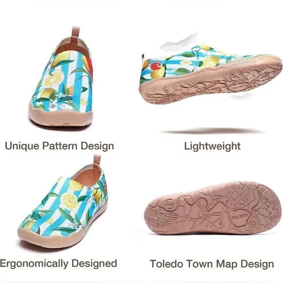 UIN NWT Women's Slip On Casual Knitted Comfort Walking Shoes (Lemon Summer)
