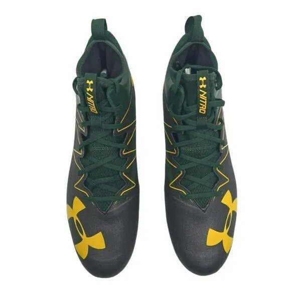 Under Armour Mens Nitro Football Shoes Green 1290962-013 Mid Top Cleats 12M New