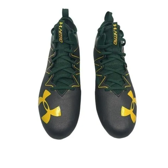 Under Armour Mens Nitro Football Shoes Green 1290962-013 Mid Top Cleats 12M New