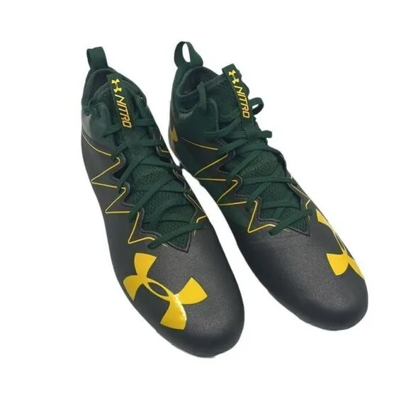 Under Armour Mens Nitro Football Shoes Green 1290962-013 Mid Top Cleats 12M New