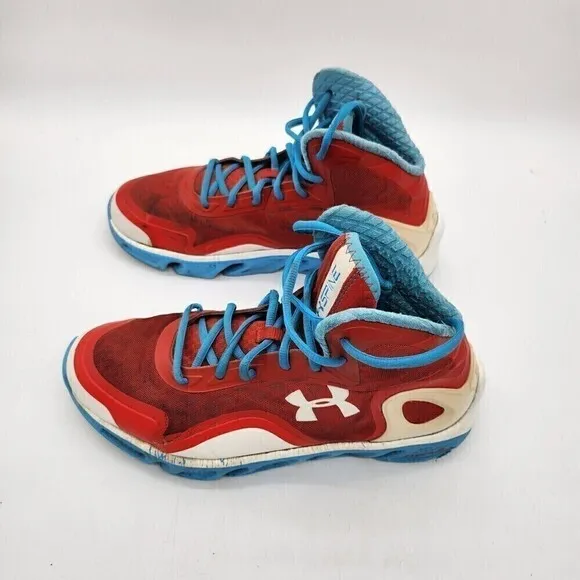 Under Armour Shoes Mens 10 M Spine Crimson Teal Blue 1238198-601 Hi Top Sneaker