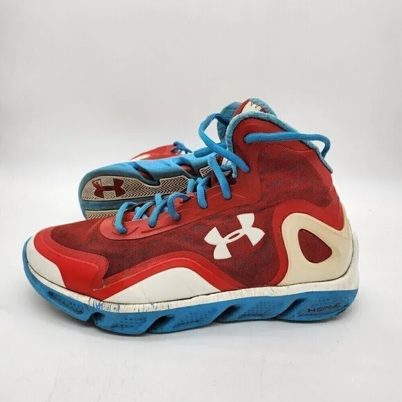 Under Armour Shoes Mens 10 M Spine Crimson Teal Blue 1238198-601 Hi Top Sneaker