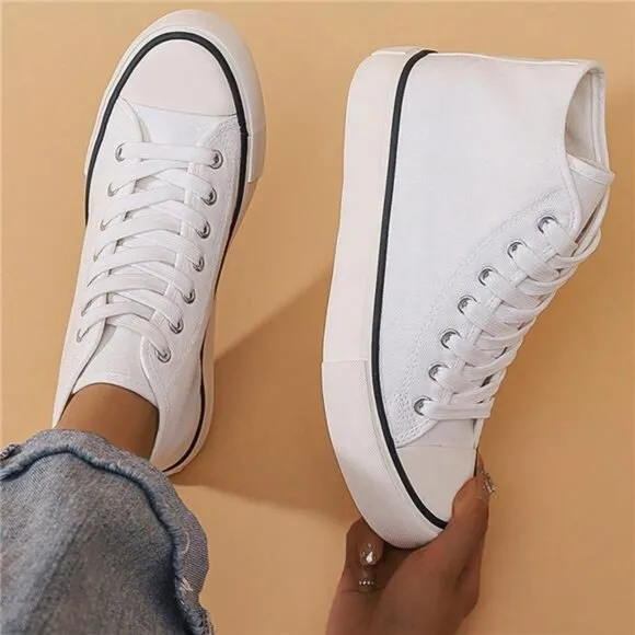 Unisex Simple &amp; Fashionable Basic White High-Top Canvas Shoes With Flat Soles