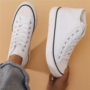 Unisex Simple &amp; Fashionable Basic White High-Top Canvas Shoes With Flat Soles