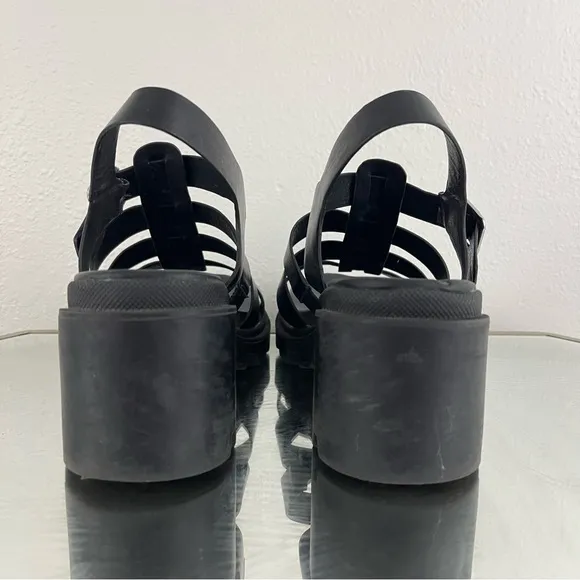 URBAN OUTFITTERS Womens Black Leather Edgy Grunge Lia Fisherman Heeled Sandals