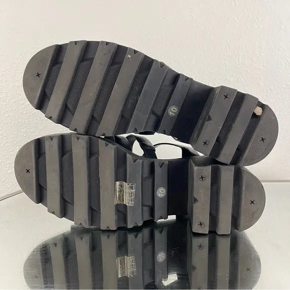 URBAN OUTFITTERS Womens Black Leather Edgy Grunge Lia Fisherman Heeled Sandals