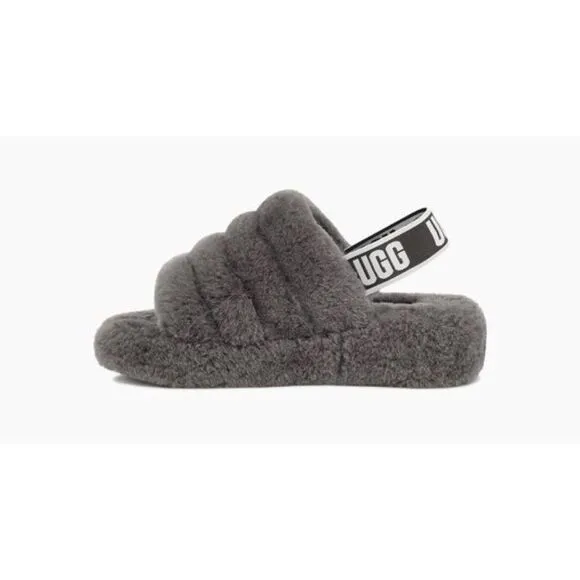 Urban Outfitters x UGG® Fluff Yeah Shearling Fur Slide Sandals Charcoal Grey