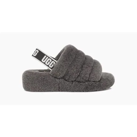 Urban Outfitters x UGG® Fluff Yeah Shearling Fur Slide Sandals Charcoal Grey
