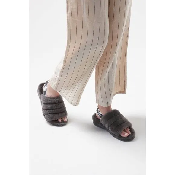 Urban Outfitters x UGG® Fluff Yeah Shearling Fur Slide Sandals Charcoal Grey