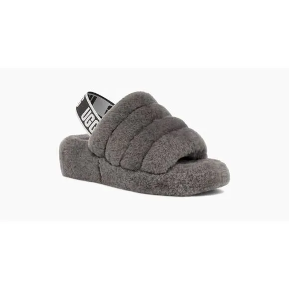 Urban Outfitters x UGG® Fluff Yeah Shearling Fur Slide Sandals Charcoal Grey
