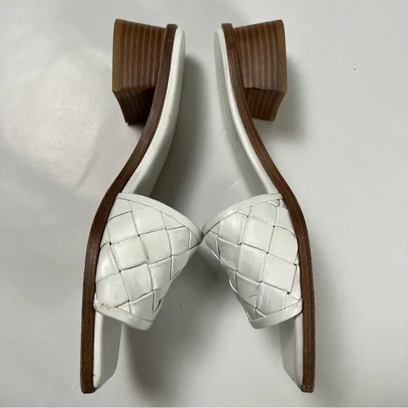 UTERQUE White Square Toe Leather Woven Sandals Sz 38