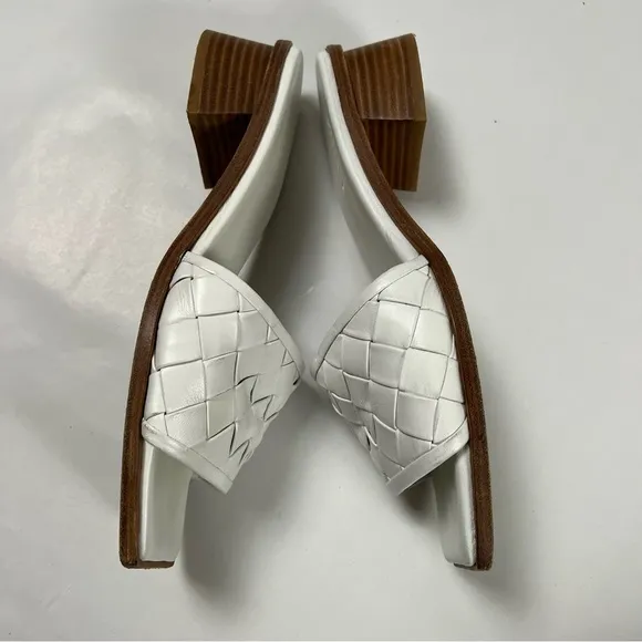 UTERQUE White Square Toe Leather Woven Sandals Sz 38
