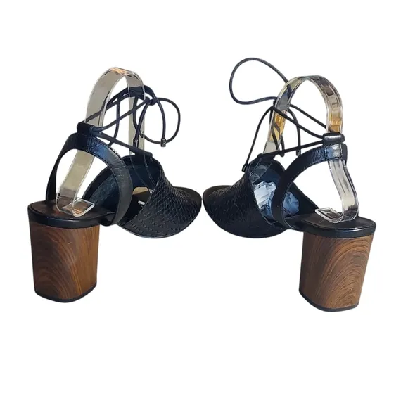 Vagabond Carol Black Leather Woven Strappy Block Heel Sandals